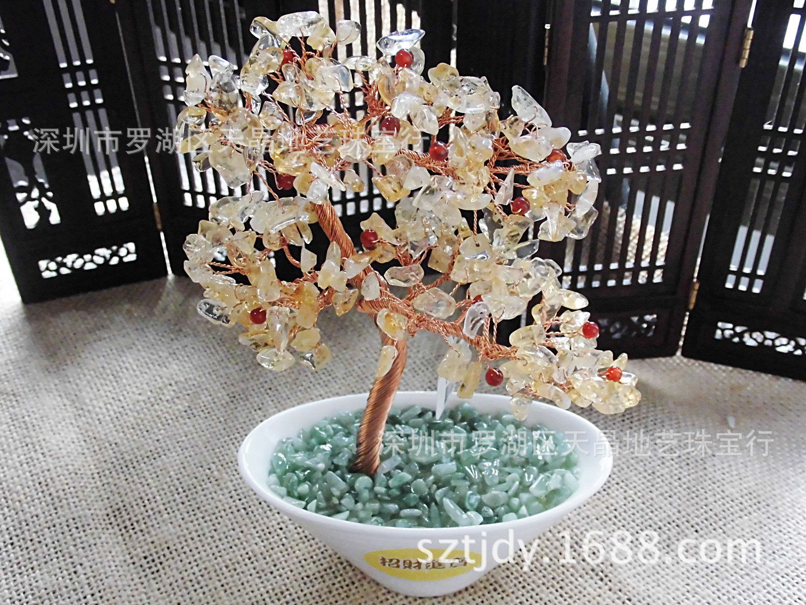 宝石树 迎客松 摆件 送礼佳品 天然水晶彩宝批发