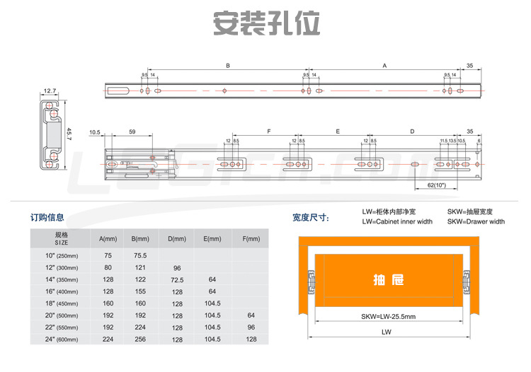 450T反弹滑轨孔位图