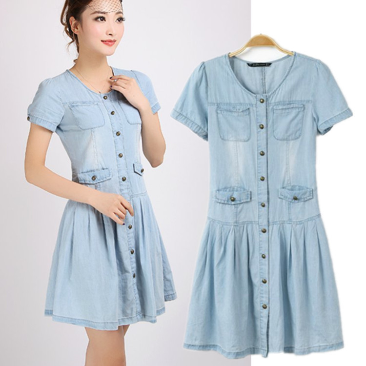 新款 <em>韩版</em>女装 短袖 牛仔连衣裙 夏季新款<em>女式</em>牛