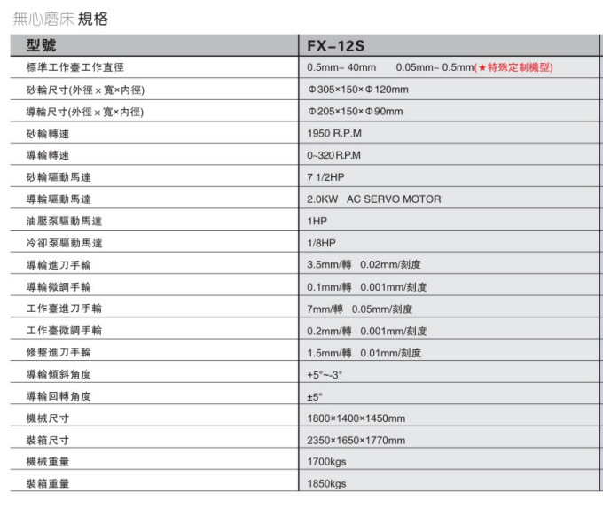 供应(哈特曼)台湾高精度磨床FX-12S-NC机床/无心磨床/无心磨(图)