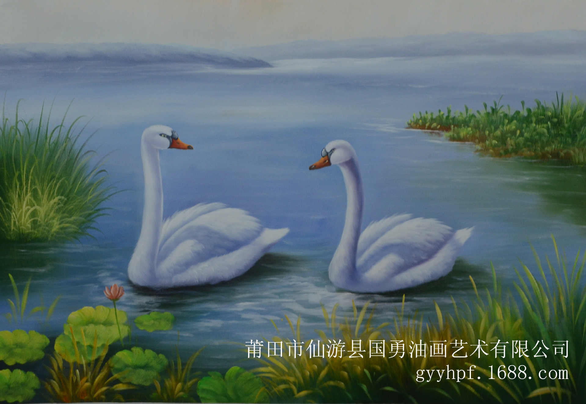 【国勇油画】厂家直销 油画批发 白天鹅油画 纯手工油画