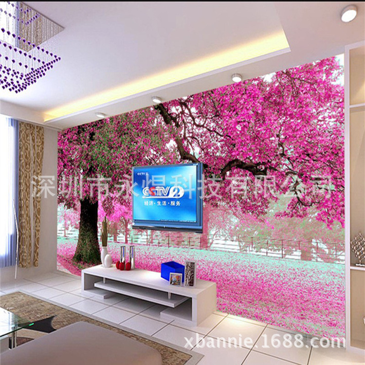 墙纸、壁纸-影视墙樱花树壁画《大型壁画电视