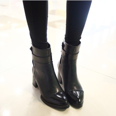2014春秋新款欧美漆皮尖头鞋高跟鞋女式短靴