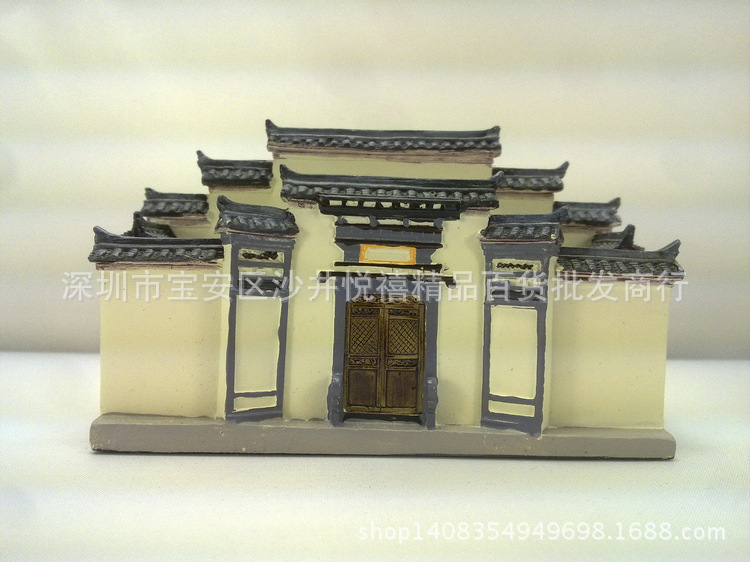 徽州八字门模型名片旅游纪念礼品仿古建筑模型树脂微型装饰摆件