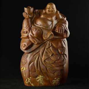 高品质特供代代有福非洲花梨元宝弥勒木雕人物神像客厅装饰品摆件