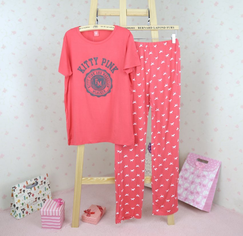 新款love pink女士长裤短袖<em>睡衣</em> <em>女装</em>莫代尔家