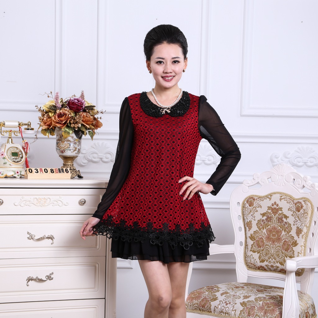 中老年<em>女式打底衫</em> 靓丽妈妈装蕾丝上衣 时尚女