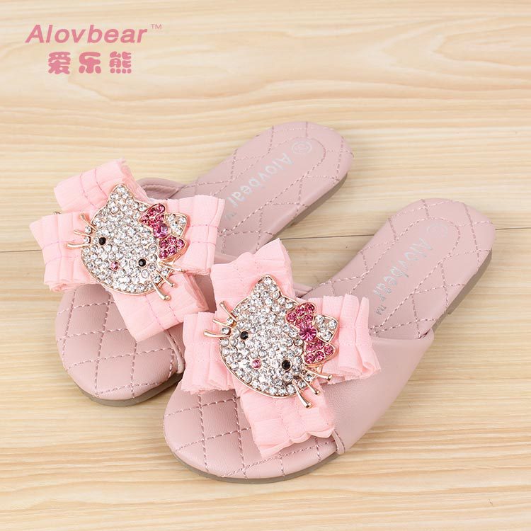 夏季女童一字童拖鞋韩版hellokitty蝴蝶结软底女童拖鞋批发T02-12