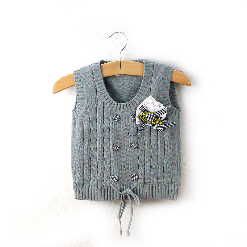 4095【纯棉】<em>小宝宝</em> 女童套<em>头毛衣</em>背心 双排扣