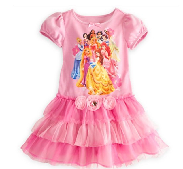 厂家直销】童装 disney白雪公主粉色连衣裙蕾丝长袖裙