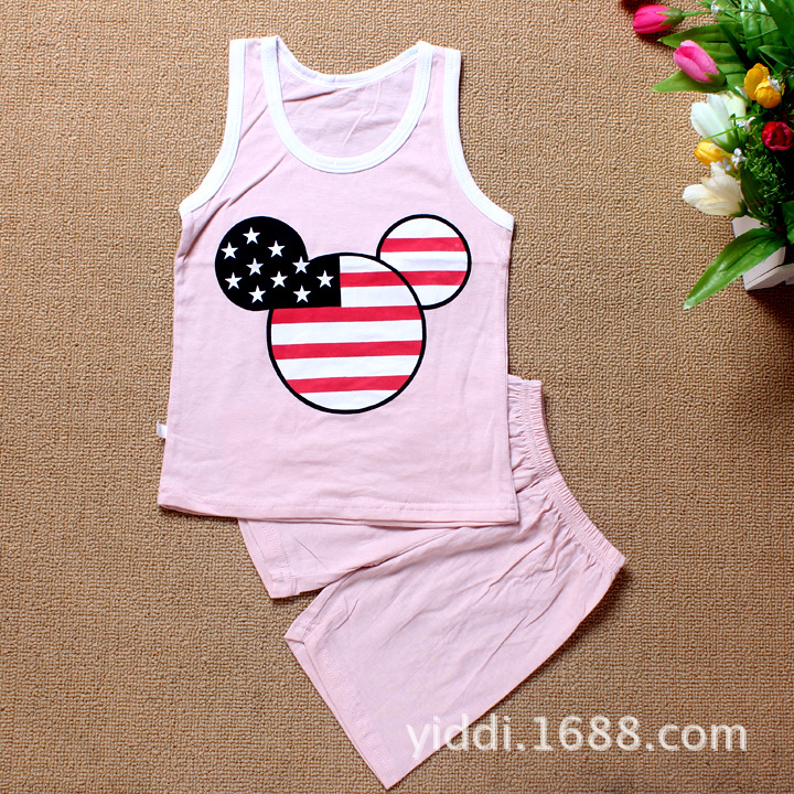 童装<em>套装</em> 纯棉卡通<em>背心+短裤两件套</em> 背心<em>套装</em>