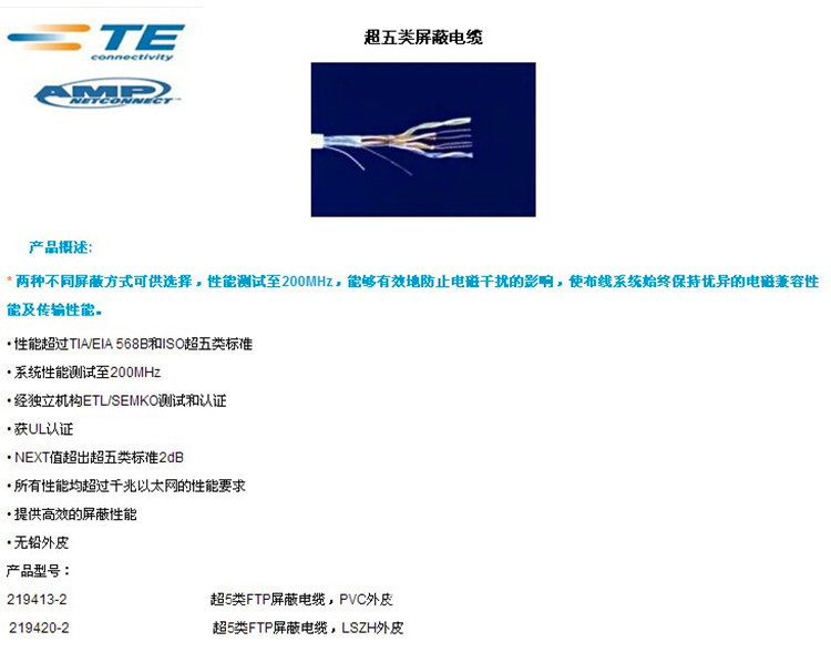 AMP六类屏蔽网线说明