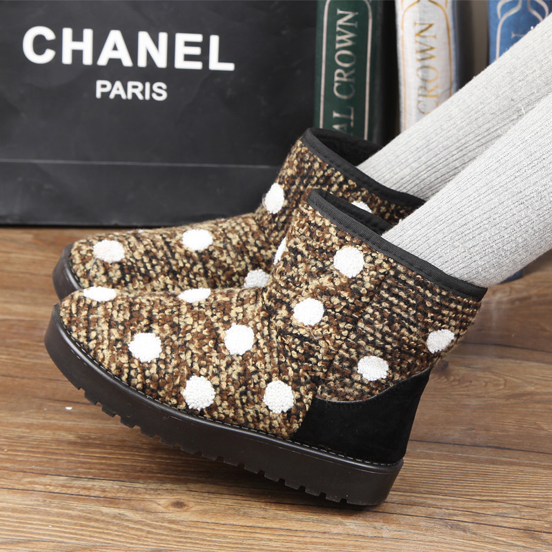 库存处理毛线绒雪地靴女短靴批发 保暖居家棉