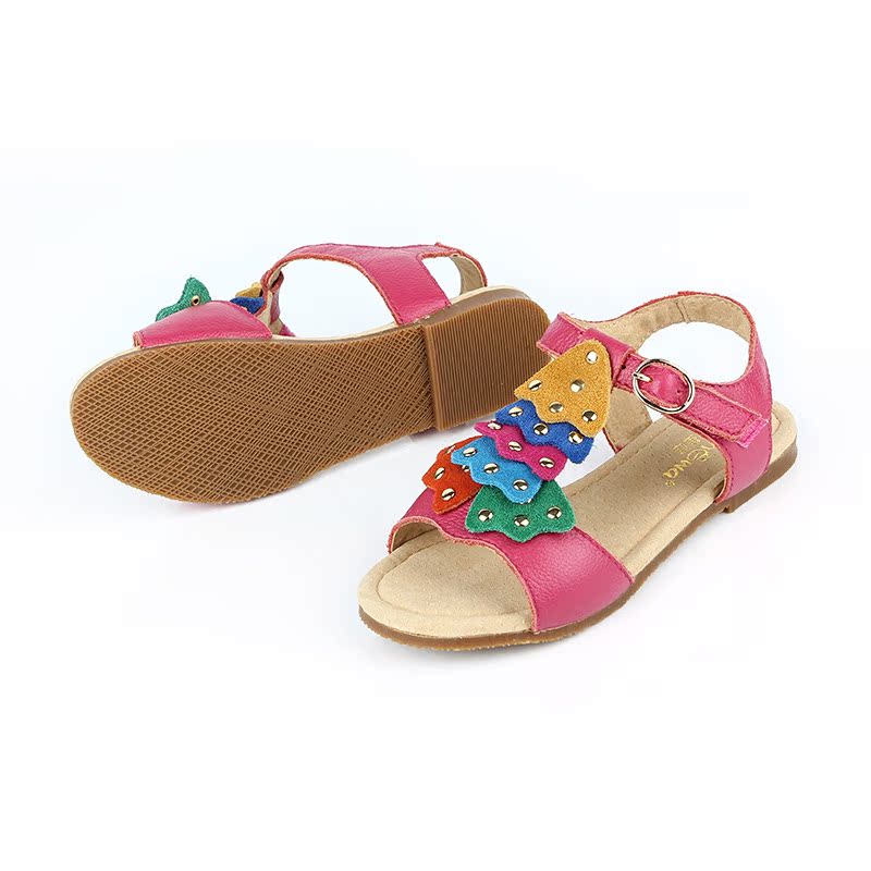 七星蛙2014夏季女童新款公主款 真皮全手工软底凉鞋 厂家批发