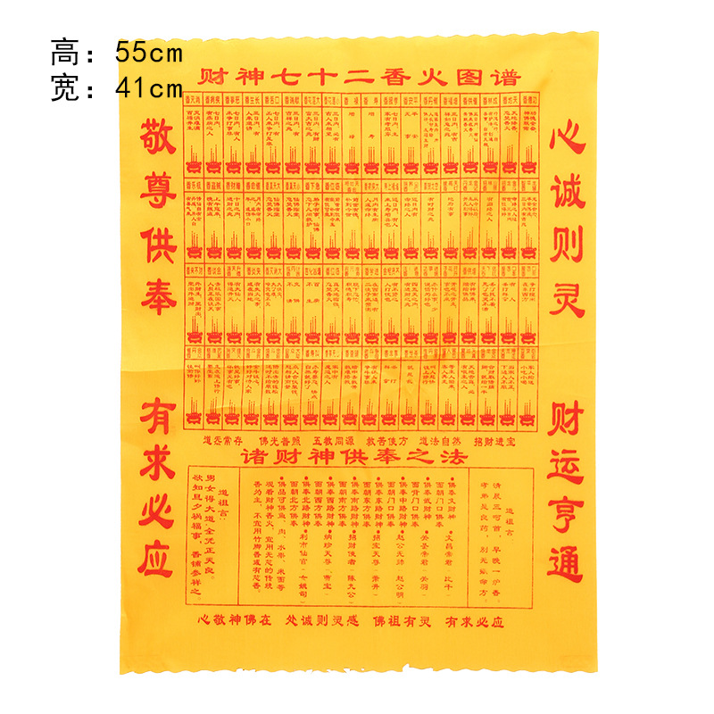 佛教用品批发 宗教法器 财神七十二香谱图布制香谱图
