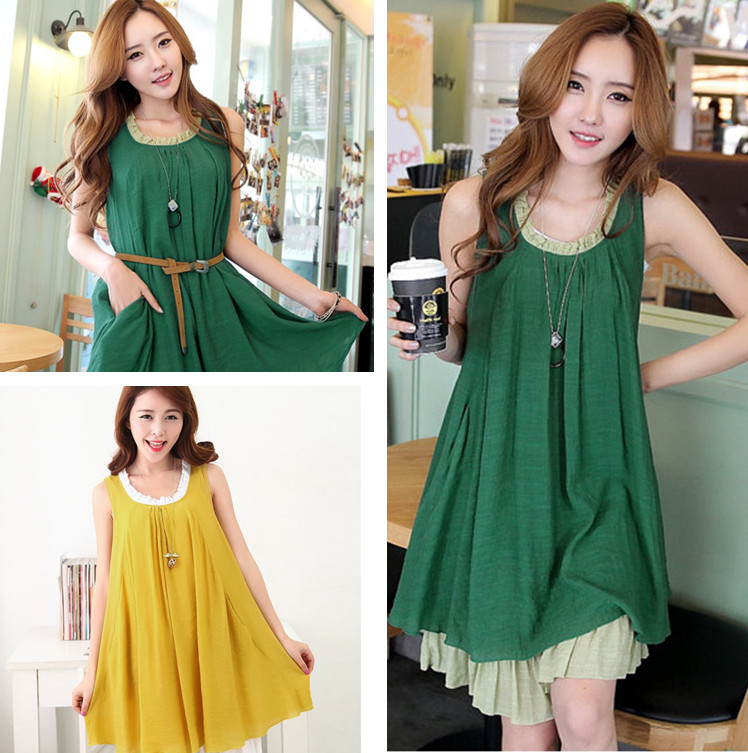 <em>韩版</em>2014<em>夏装新款女装</em>圆领宽松荷叶边连衣裙