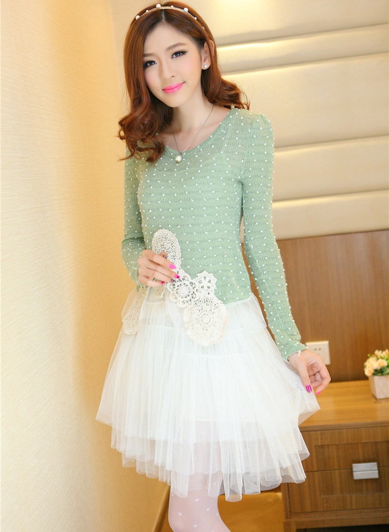 2014<em>春装新款女装</em>淑女修身针织上衣+纱质打底