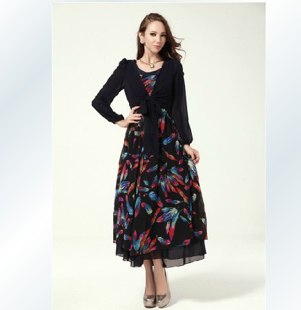 两件套裙:<em>宝石蓝</em>羽毛花背心长裙+<em>开衫</em>披肩 20