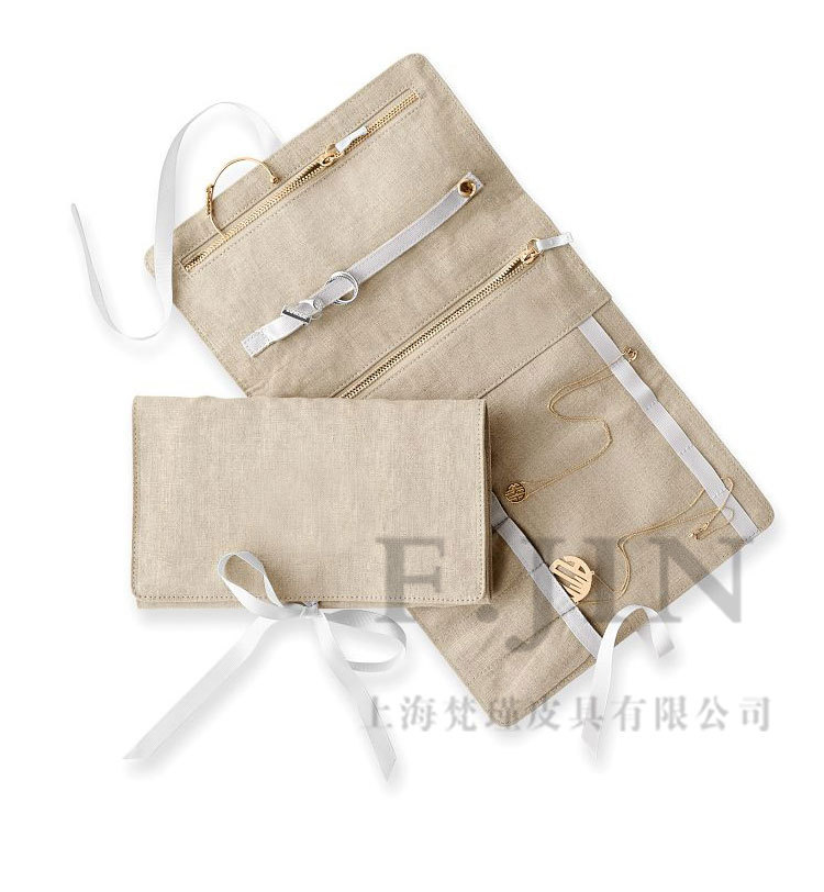 帆布简约高档首饰袋 圆筒形折叠首饰包 可定制LOGO 珠宝首