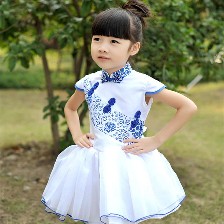 2014夏季 <em>青花瓷女童公主裙</em> 儿童婚纱裙连衣裙