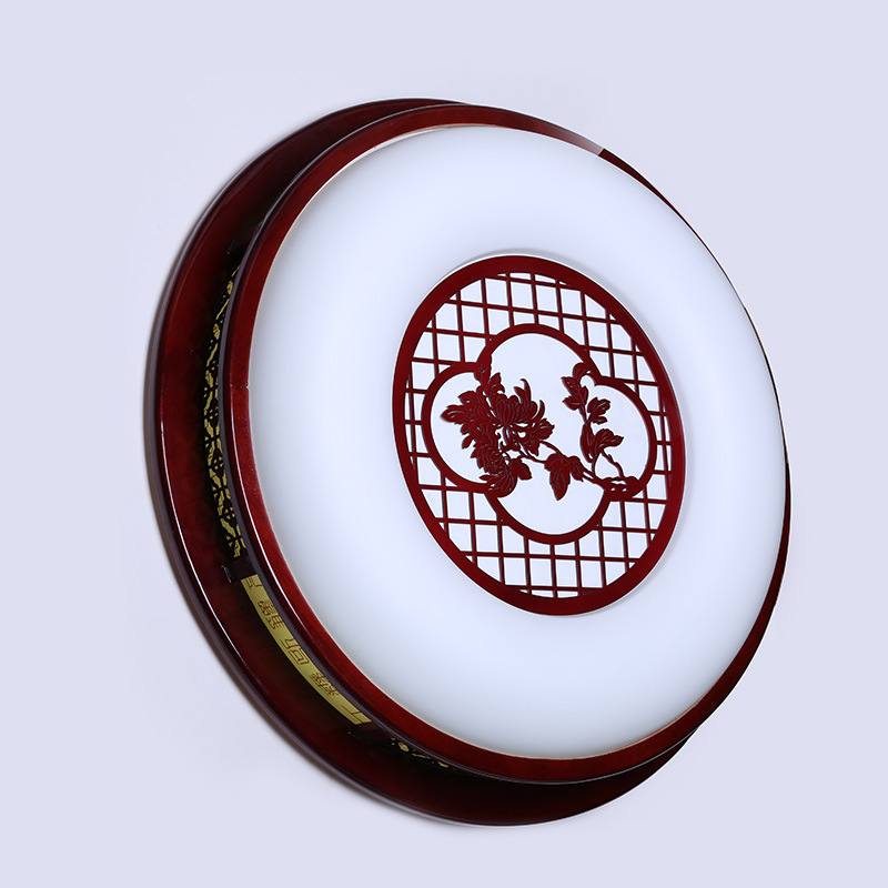 中式木艺亚克力吸顶灯 客厅圆形吸顶灯厂家批发卧室吸顶灯 木艺边框吸顶灯 创意设计灯饰