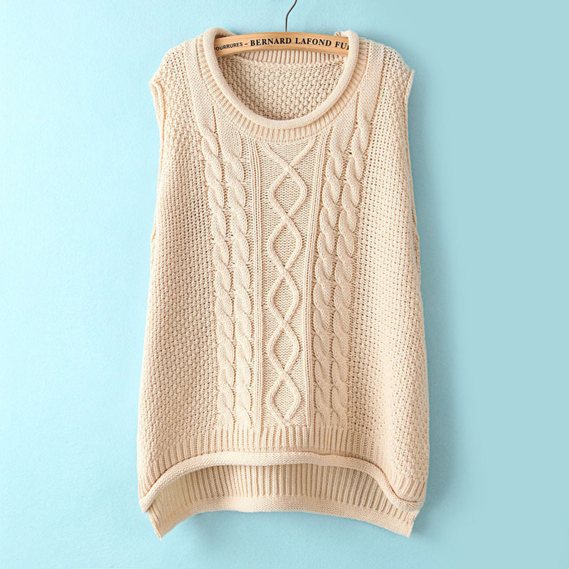 2014春季新款韩版女装菱形麻花<em>针织背心</em>百搭