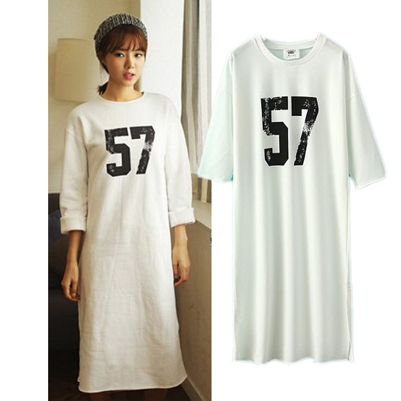 2014新款韩版数字57卫衣长款连衣裙短袖连衣