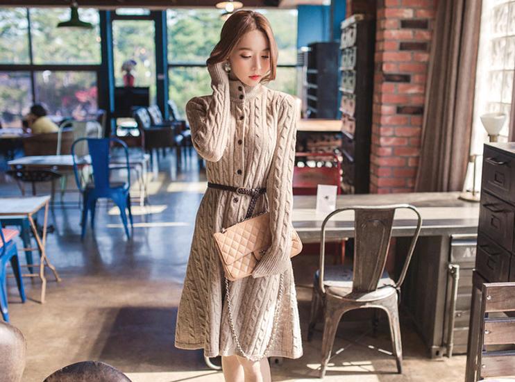 <em>2014</em>秋装新款 <em>韩国</em>SZ中<em>长款毛衣</em>名媛系带<em>毛衣</em>