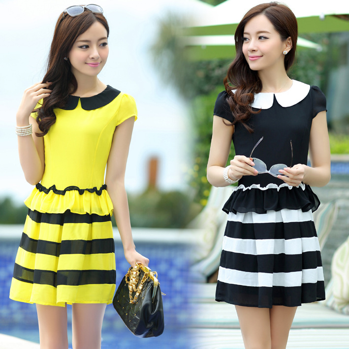 2014夏季新款新品<em>女装</em>雪纺拼接<em>连衣裙 图片</em>_