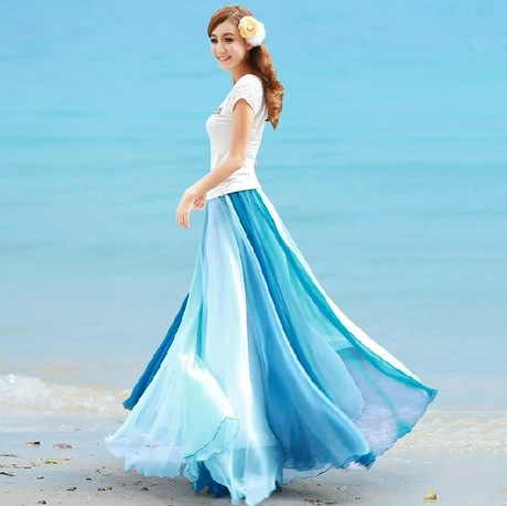 2014 夏季半身裙雪纺双色拼接半身长裙波西米