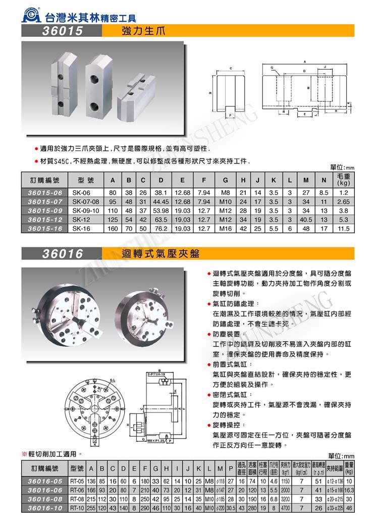 36015-36016回轉式氣動夾盤