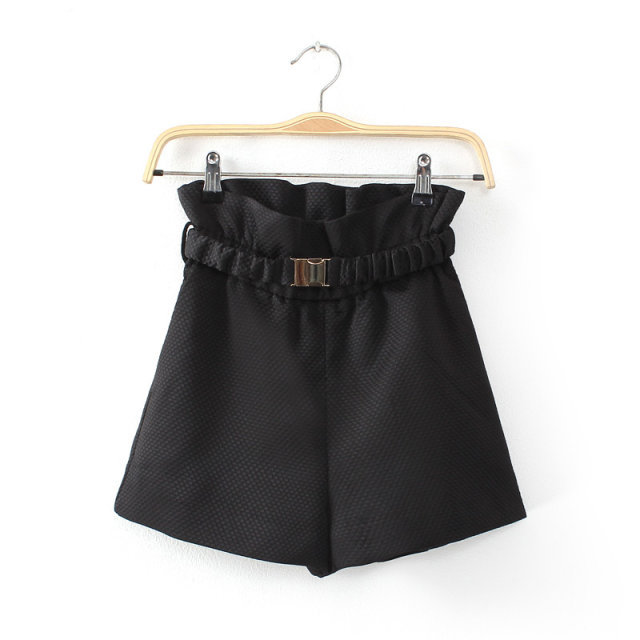 2014夏装新款 时尚休闲纯色<em>高腰</em>搭扣<em>荷叶边短</em>