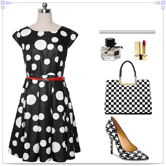 批发采购连衣裙-复古法式波点大码女装连衣裙