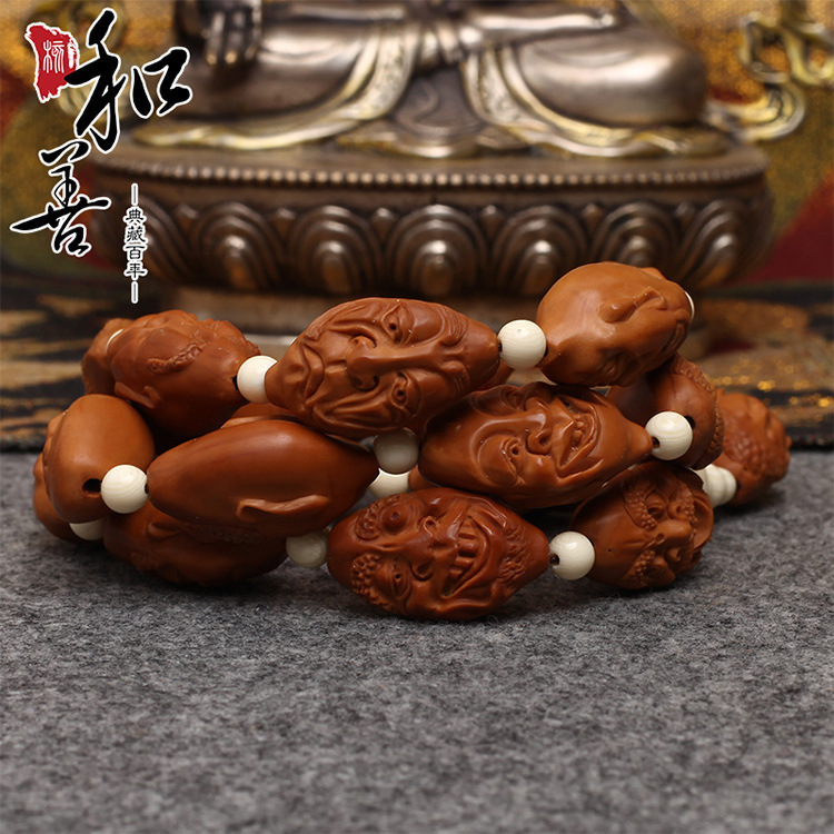 橄欖核雕刻十八羅漢長串,王召款,橄欖胡手串,手鏈,男,文玩把玩