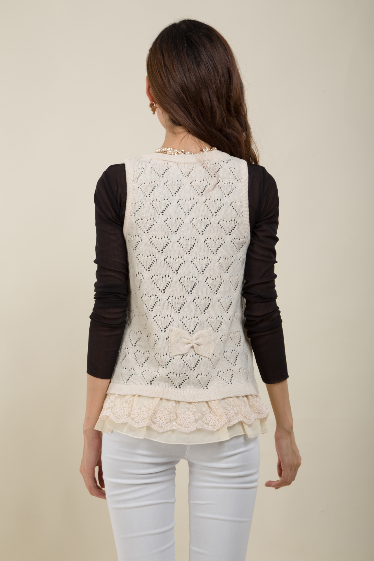 【14新款 韩版心型<em>钩花</em>镂空<em>开衫女士背心</em> 可爱