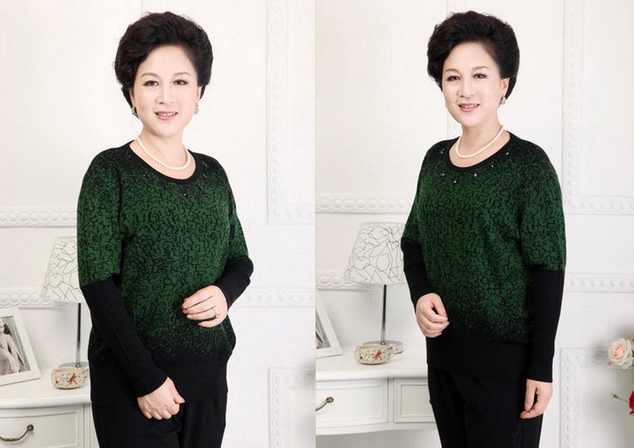 秋冬新款 中老年女装 印花羊毛衫 <em>低领打底</em>衫毛