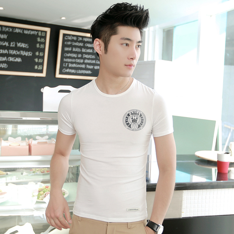 夏季2014新品潮男休闲体恤衫个性图案印花半