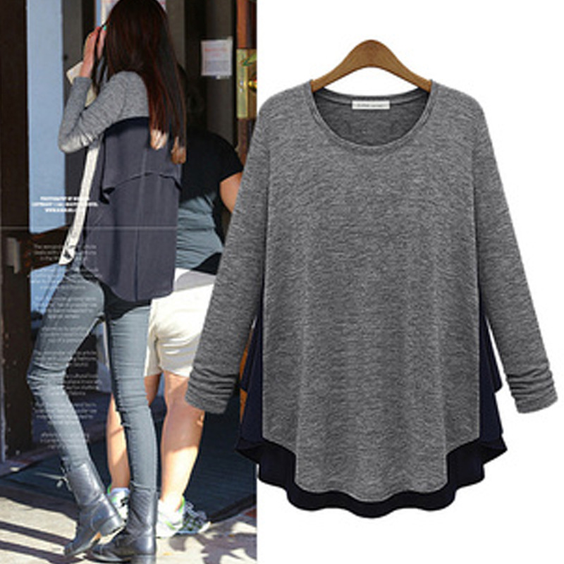 2014<em>春季女装</em>新款<em>雪纺</em>拼接棉长袖宽松大码胖