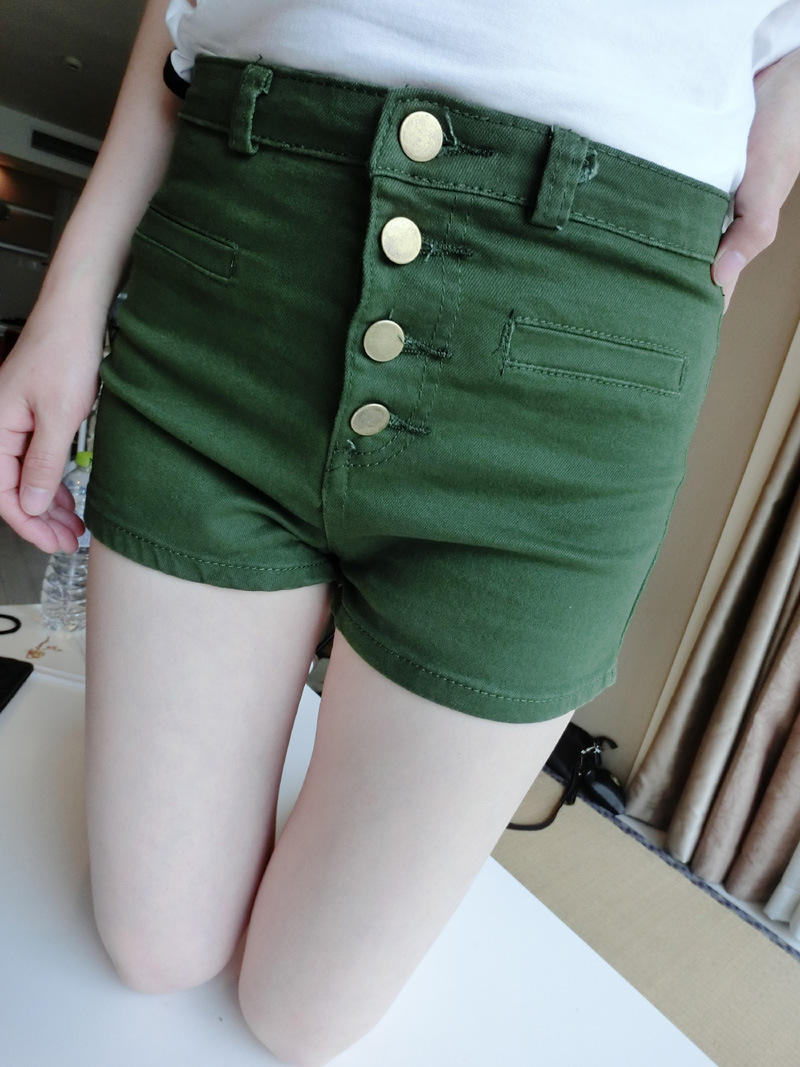 2014<em>夏</em>新款 实拍复古<em>排扣</em>女款<em>短裤</em>一件代发 图