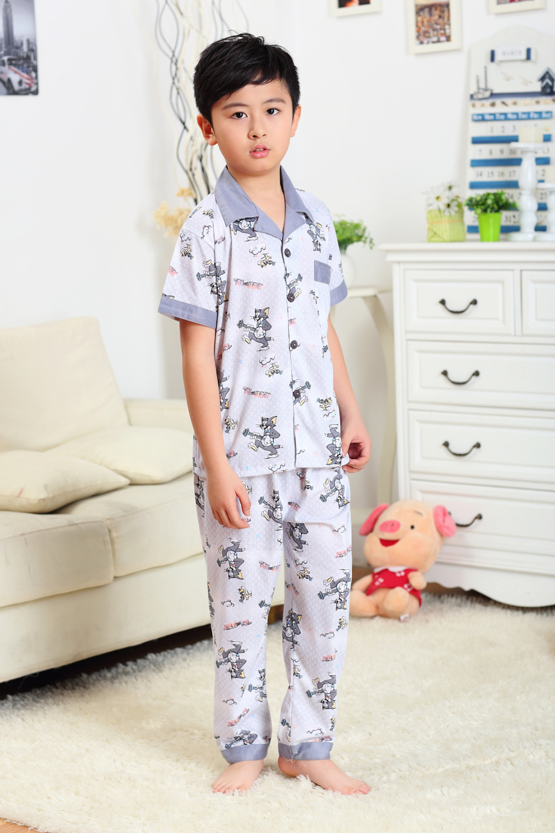 <em>睡衣</em>、家居服-夏季新款 <em>男童</em>短长<em>卡通版睡衣</em>童