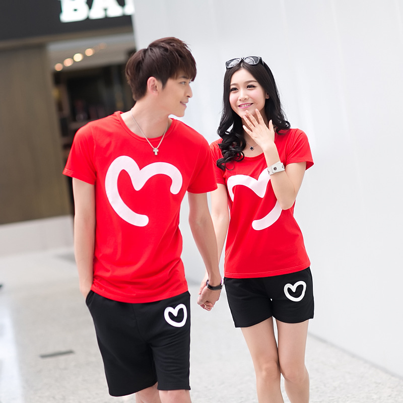 2014新款<em>情侣</em>爱心<em>套装夏季</em>韩版运动休闲个性