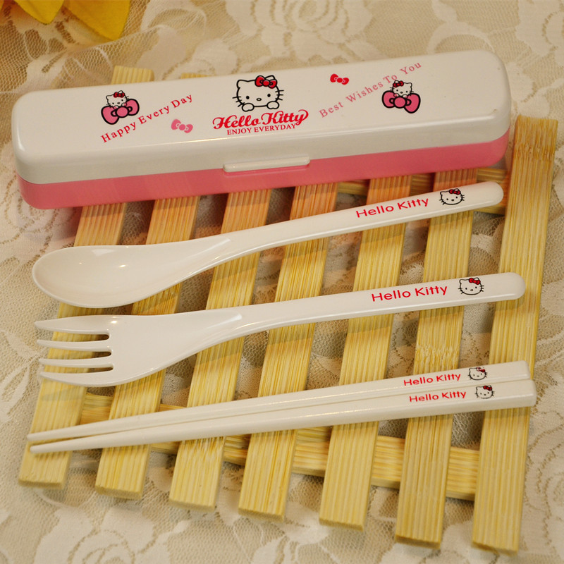 hello,Kitty,凯蒂猫,塑料餐具,勺叉筷子套装,儿童餐具,餐具三件套