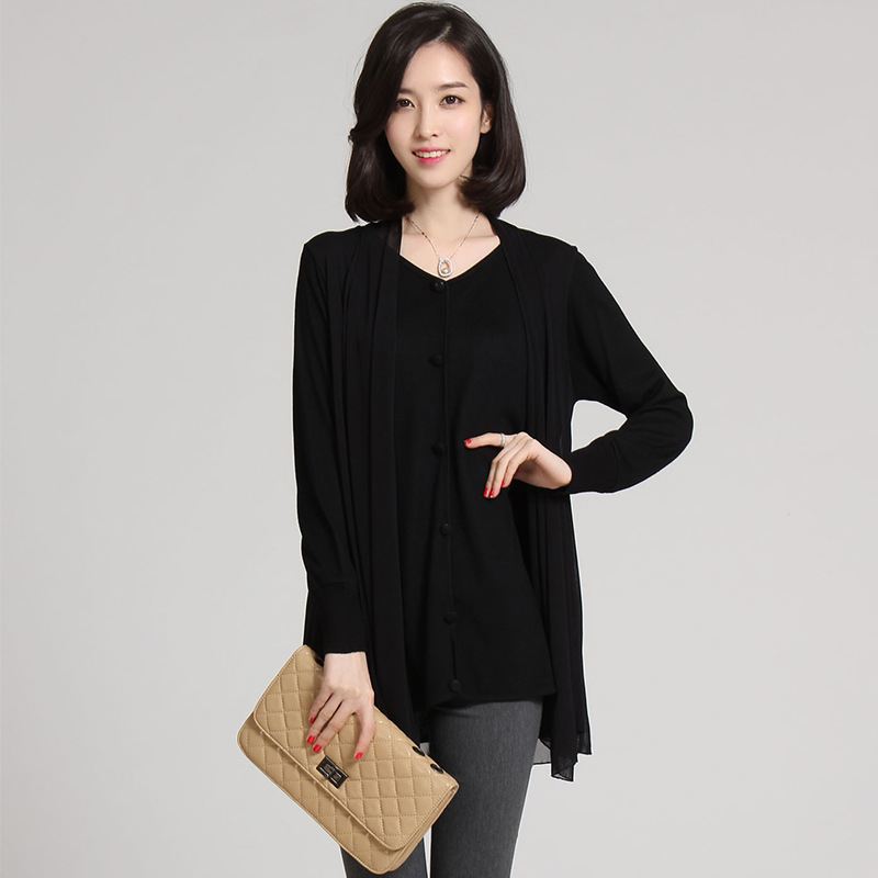 季 韩版新款女士中长款 休闲雪纺拼接<em>假两件</em>针