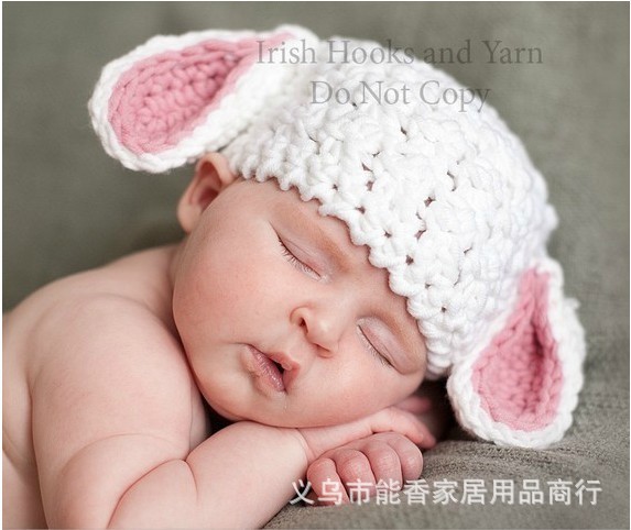 【兔子造型单帽子儿童手工帽婴儿针织帽百日照
