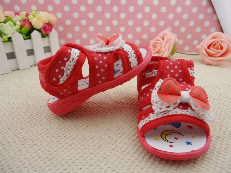 夏季童鞋批发 宝宝鞋 学步鞋 软底凉鞋棉布婴儿叫叫蝴蝶结*.