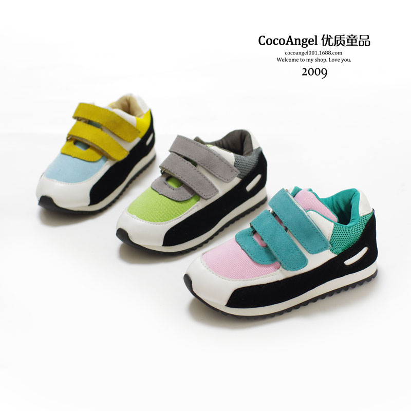 2014秋款 儿童休闲鞋 男童女童韩国版真皮帆布拼接流线型运动鞋