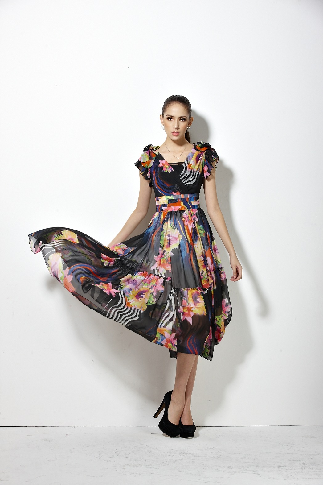 【批发新款连衣裙 欧美印花长裙高档时尚女装