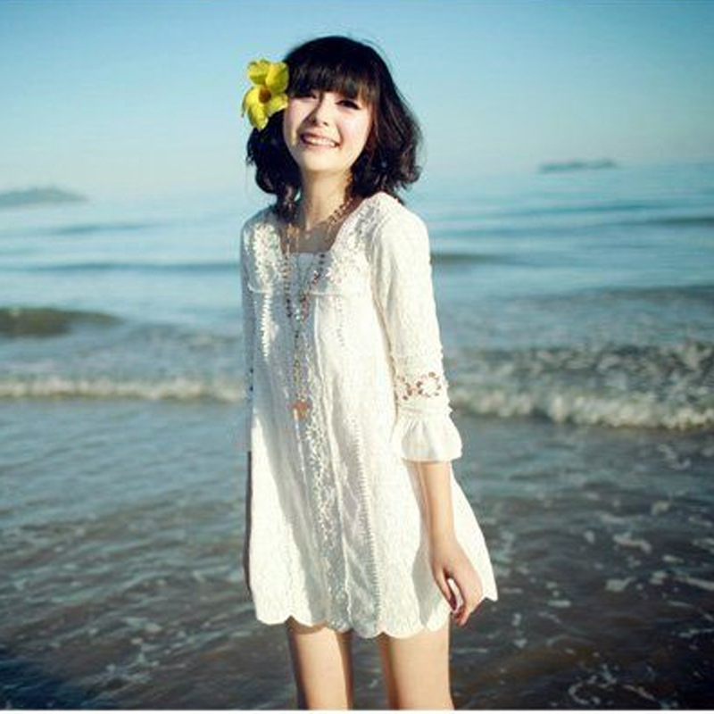 2014新款女装 <em>韩版</em>夏装 <em>淑女</em>蕾丝镂空<em>连衣裙</em>子