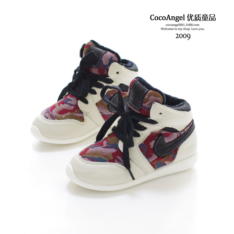 2014冬款 儿童中高帮休闲鞋 韩国真皮拼接款炫酷加绒运动鞋