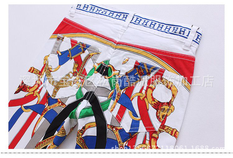 批发采购男式牛仔裤-潮男新款印花牛仔裤男士